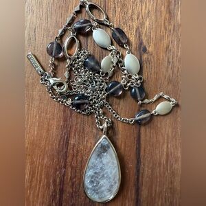 White House Black Market WHBM Long Necklace with Clear Gemstone Pendant 32”